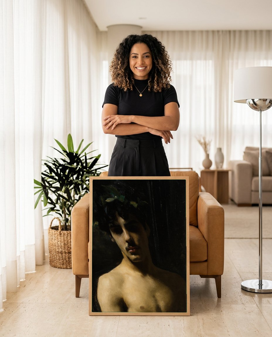 Quadro Decorativo 'Um Rapaz de Nápoles' - John Singer Sargent com modelo em ambiente