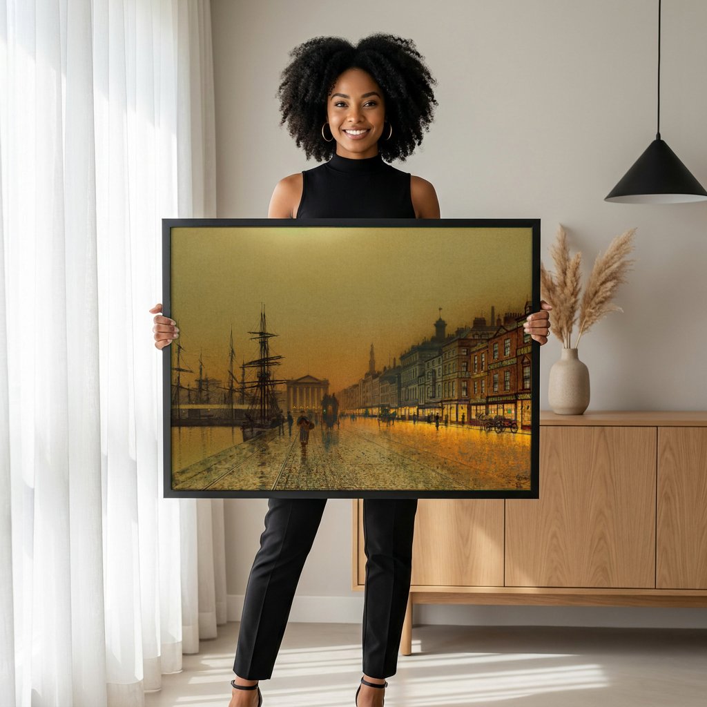 Quadro Decorativo: Cena de Rua Noturna - John Atkinson Grimshaw com modelo em ambiente