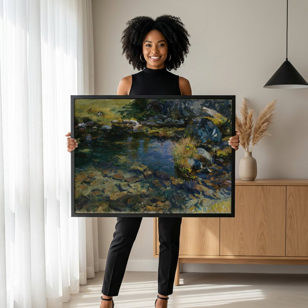 Quadro Decorativo Córrego na Montanha - John Singer Sargent com modelo em ambiente
