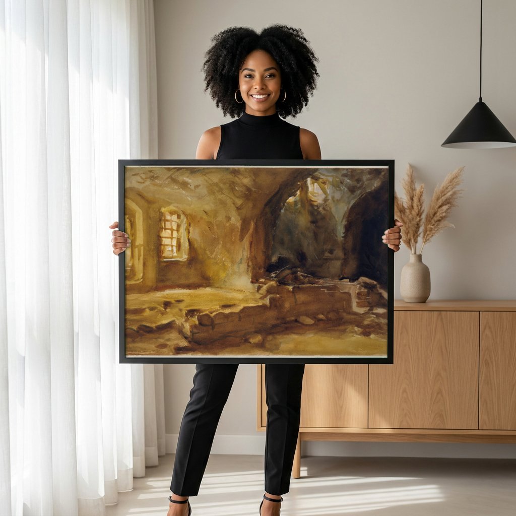 Quadro Decorativo Interior Iluminado - John Singer Sargent com modelo em ambiente