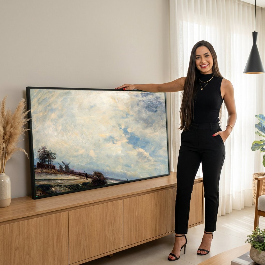 Quadro Decorativo Paisagem Holandesa - Johan Jongkind com modelo em ambiente