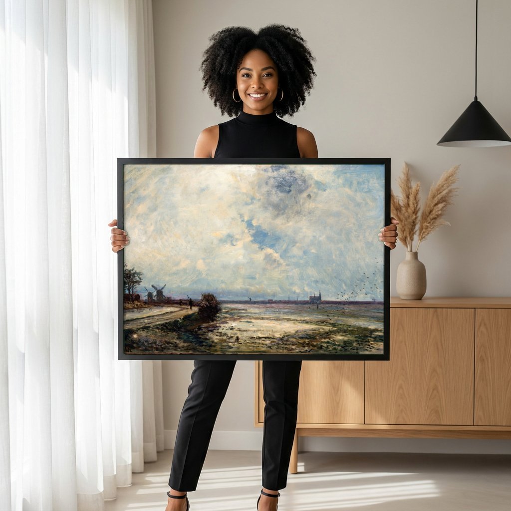 Quadro Decorativo Paisagem Holandesa - Johan Jongkind com modelo em ambiente