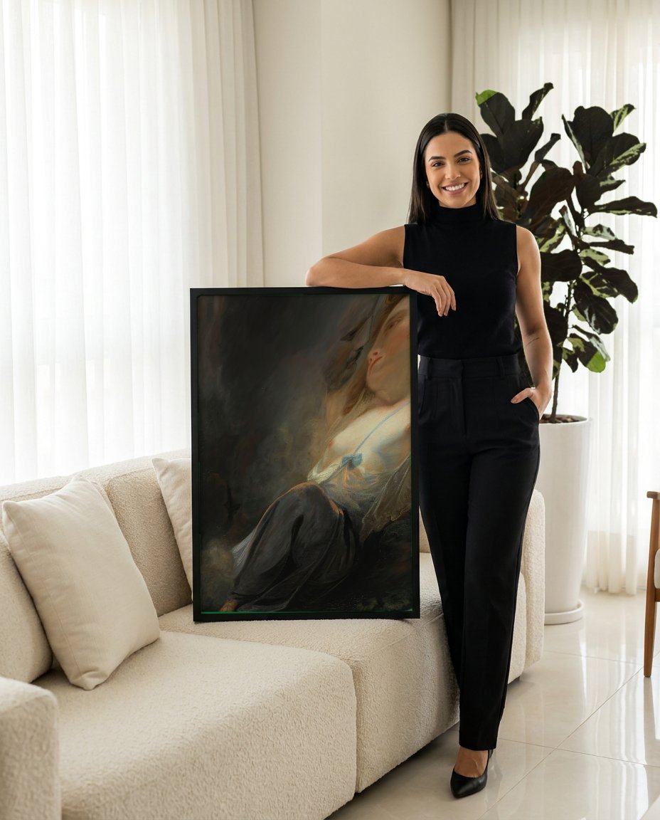 Quadro Decorativo A Ninfa Adormecida - John Hoppner com modelo em ambiente