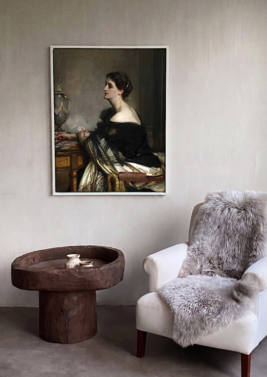 Quadro Decorativo Senhora com Cartas - John Singer Sargent em ambiente decorado