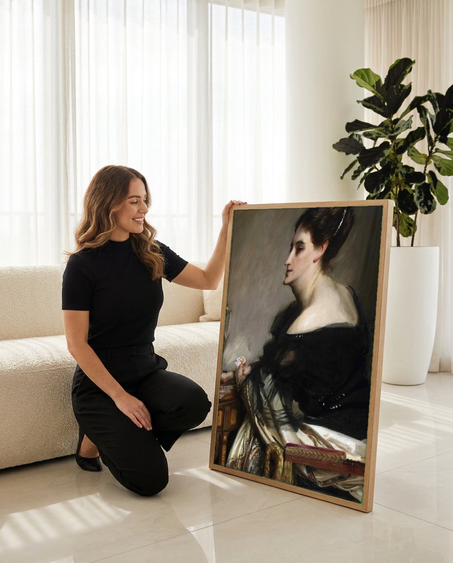 Quadro Decorativo Senhora com Cartas - John Singer Sargent com modelo em ambiente