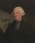 Retrato de Joseph Priestley, óleo sobre tela, atribuído a John Hoppner. Um homem de meia-idade com peruca branca empoada, casaco escuro e colete abotoado, com um telescópio ao lado, em um fundo escuro.