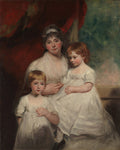 Quadro decorativo com retrato de uma mulher e duas crianças, pintado por John Hoppner, em tons suaves com fundo avermelhado e esverdeado.