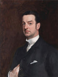 Retrato de W. Graham Robertson de John Singer Sargent, mostrando um homem de terno escuro com camisa branca e olhar sério, em um fundo marrom. Uma pintura a óleo clássica.