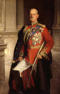 Retrato em óleo de Sir George White, por John Singer Sargent. Homem idoso, bigode branco, uniforme militar vermelho com muitas medalhas douradas, segurando um bastão. Fundo com colunas.
