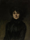 Retrato frontal de uma mulher de meia-idade, vestida de preto com chapéu escuro, contra um fundo escuro. A iluminação destaca seu rosto pálido e expressivo, com lábios levemente avermelhados. Atribuído a John Singer Sargent.