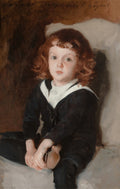 Retrato a óleo de uma criança de cabelos ruivos e encaracolados, vestindo um traje azul marinho com gola de marinheiro branca, olhando diretamente para frente, pintado por John Singer Sargent.