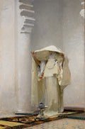Uma pintura de John Singer Sargent mostrando uma mulher marroquina vestida de branco com um véu, em um interior com paredes claras e tapete persa. Há um incensário prateado no chão.