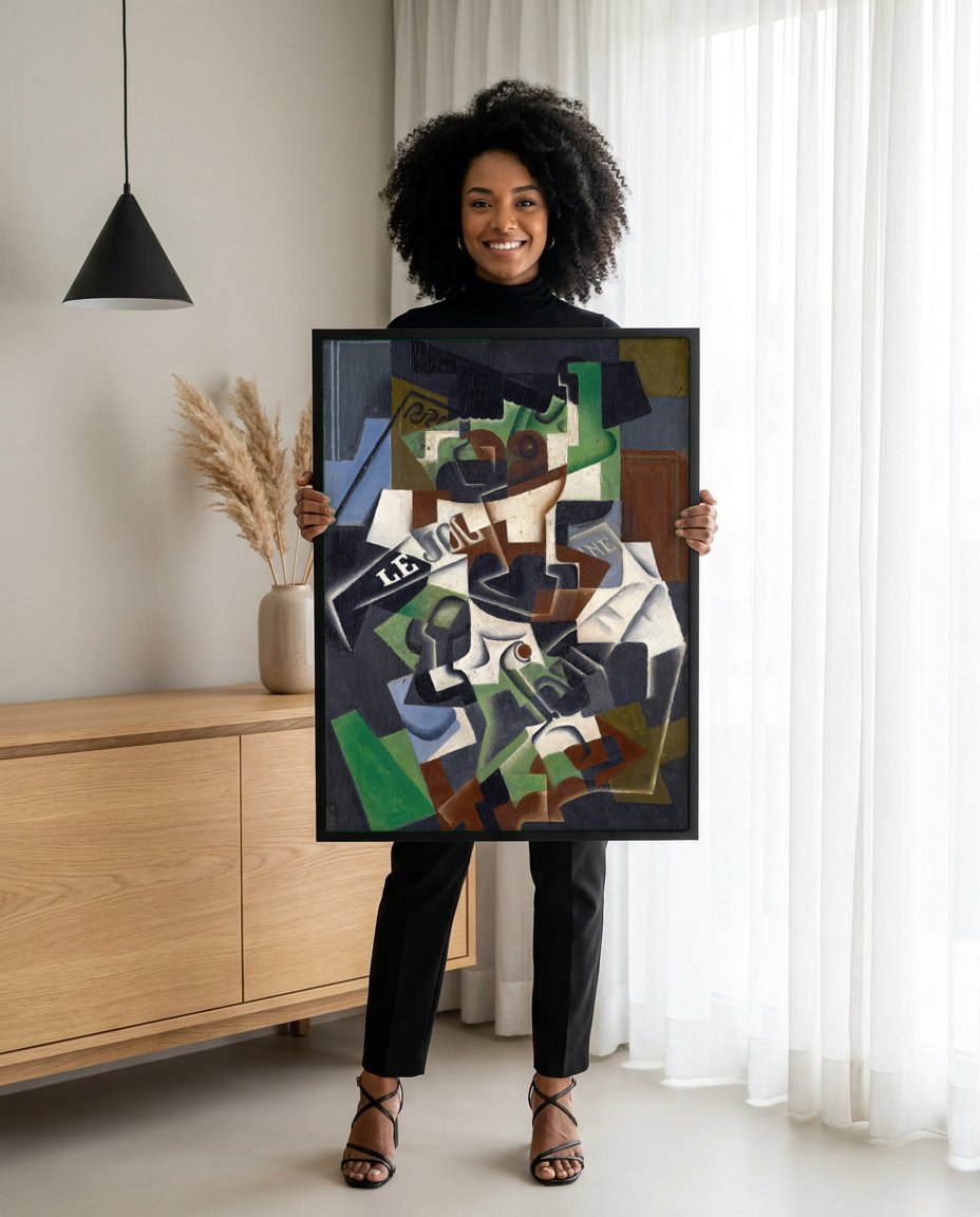 Quadro Decorativo Natureza Morta com Jornal - Juan Gris com modelo em ambiente