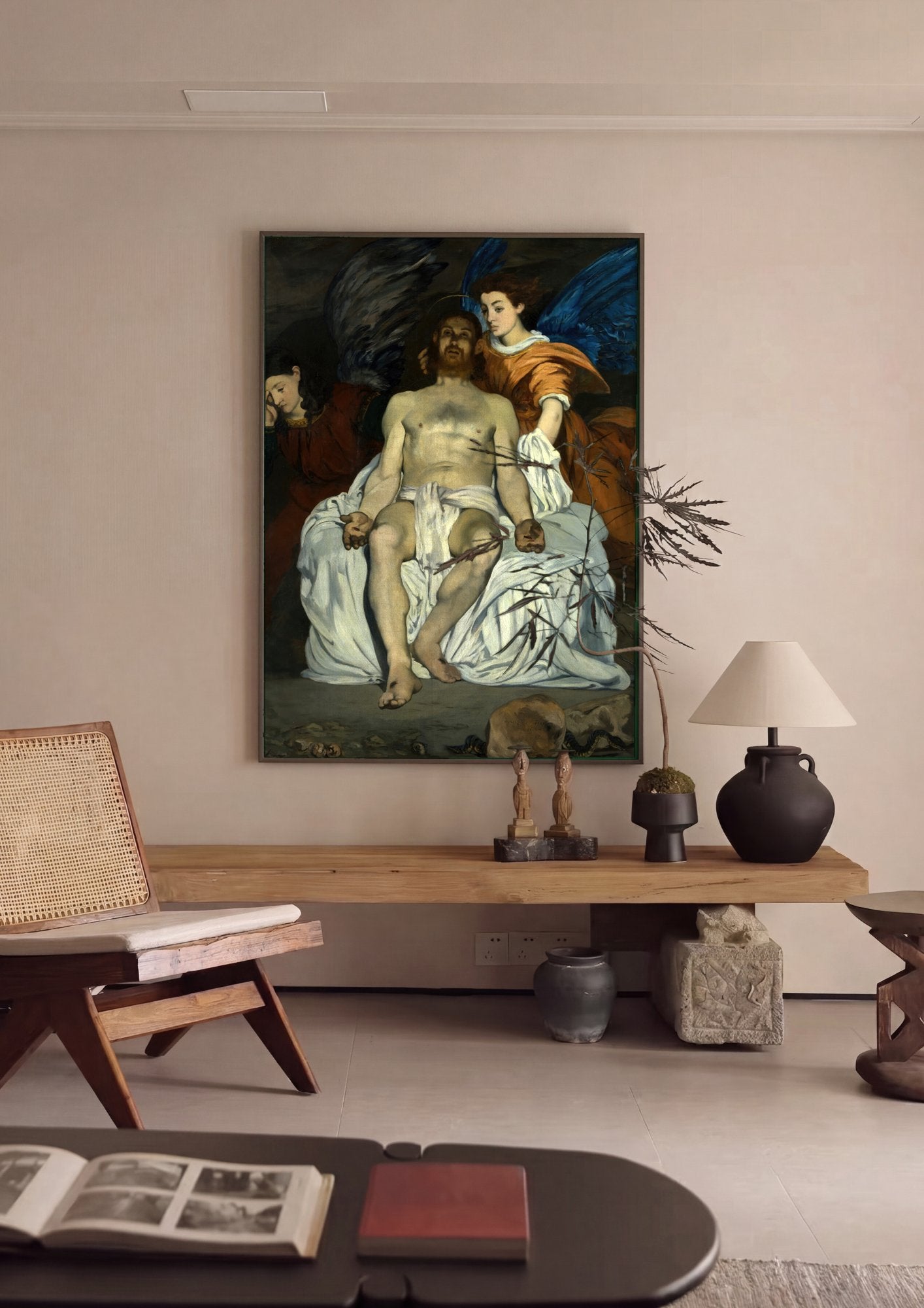 Quadro Decorativo Jesus Morto com Anjos - Manet em ambiente decorado