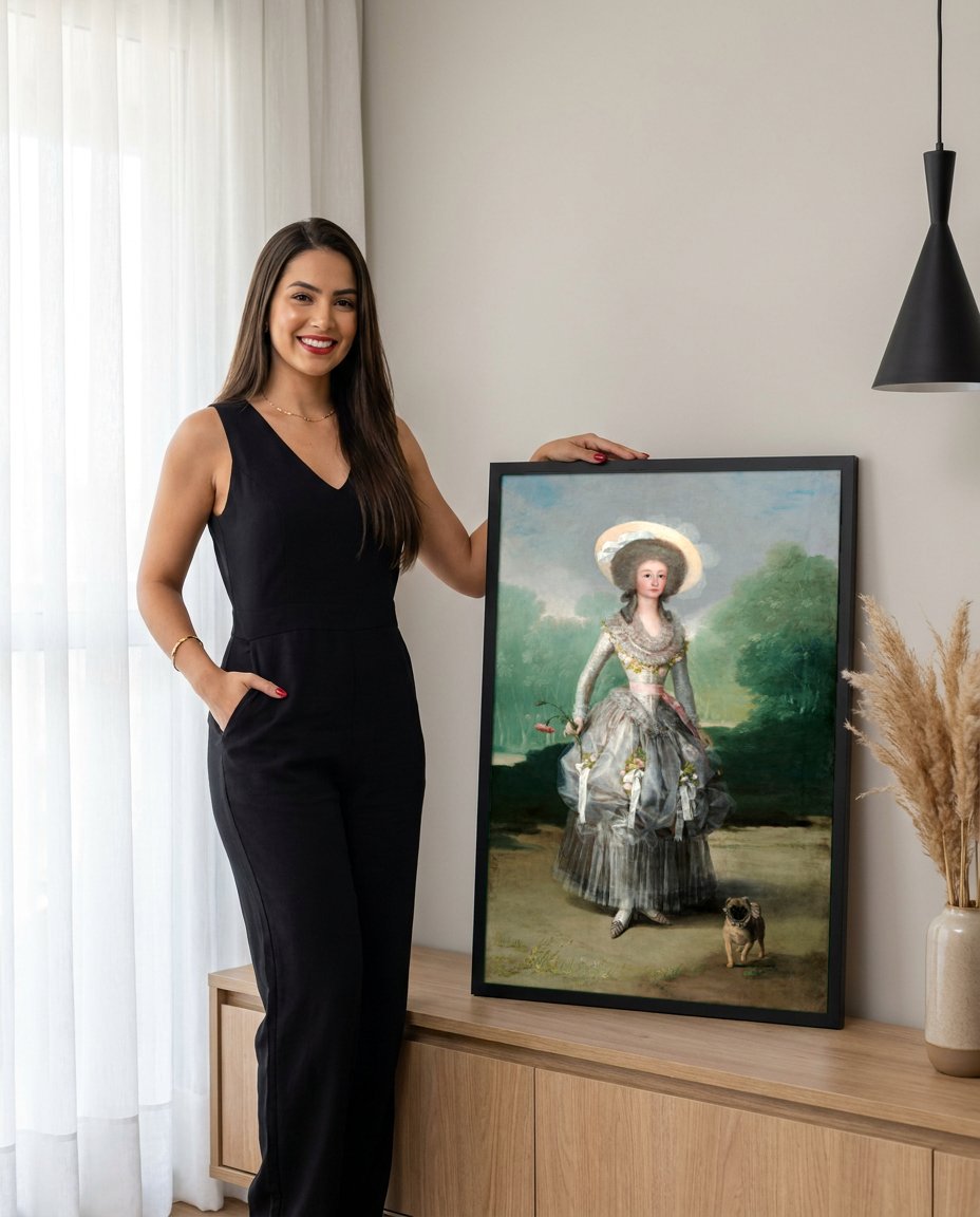 Quadro Decorativo A Marquesa de Pontejos - Goya com modelo em ambiente