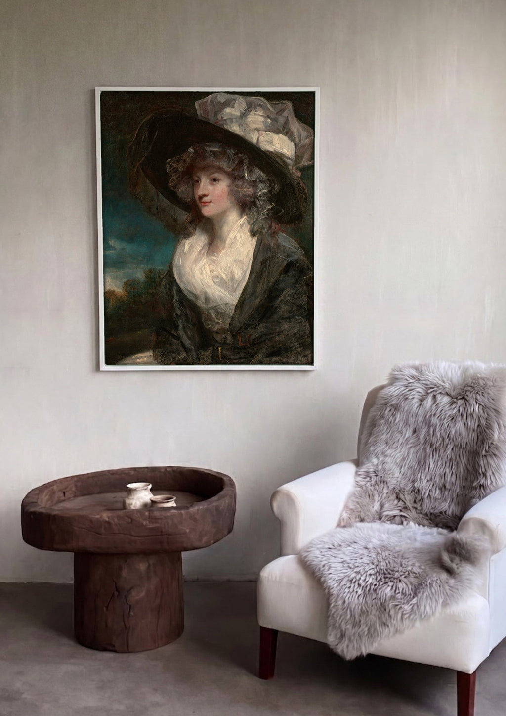 Quadro Decorativo Senhora com Chapéu - Joshua Reynolds em ambiente decorado