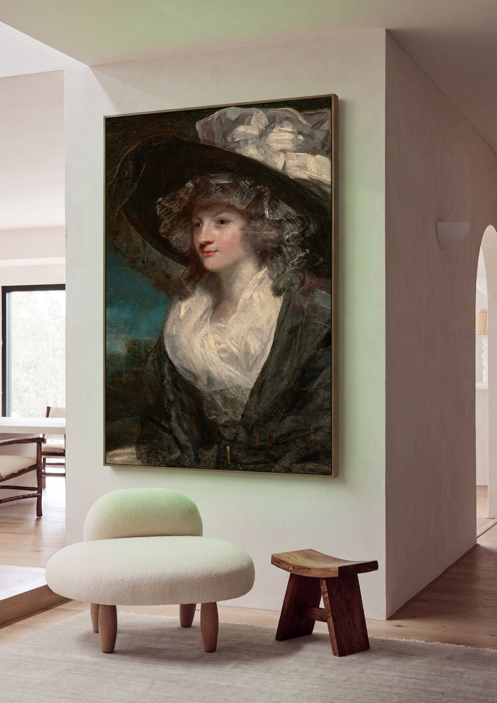 Quadro Decorativo Senhora com Chapéu - Joshua Reynolds em ambiente decorado