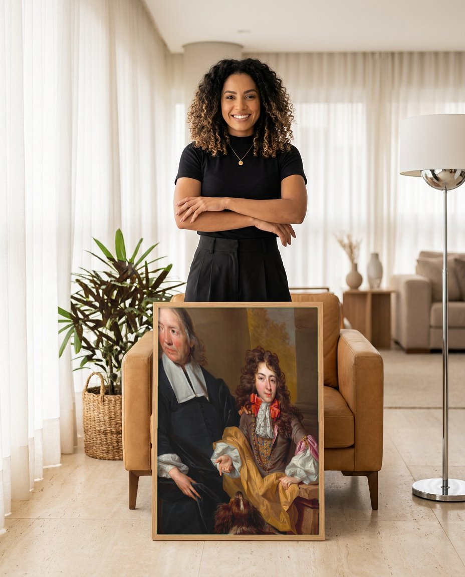 Quadro Decorativo Retrato de Homem e Jovem - Nicolas de Largillière com modelo em ambiente