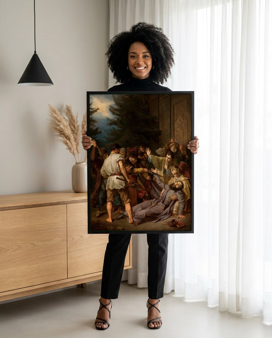 Quadro Decorativo A Morte de Ludwika - Józef Simmler com modelo em ambiente
