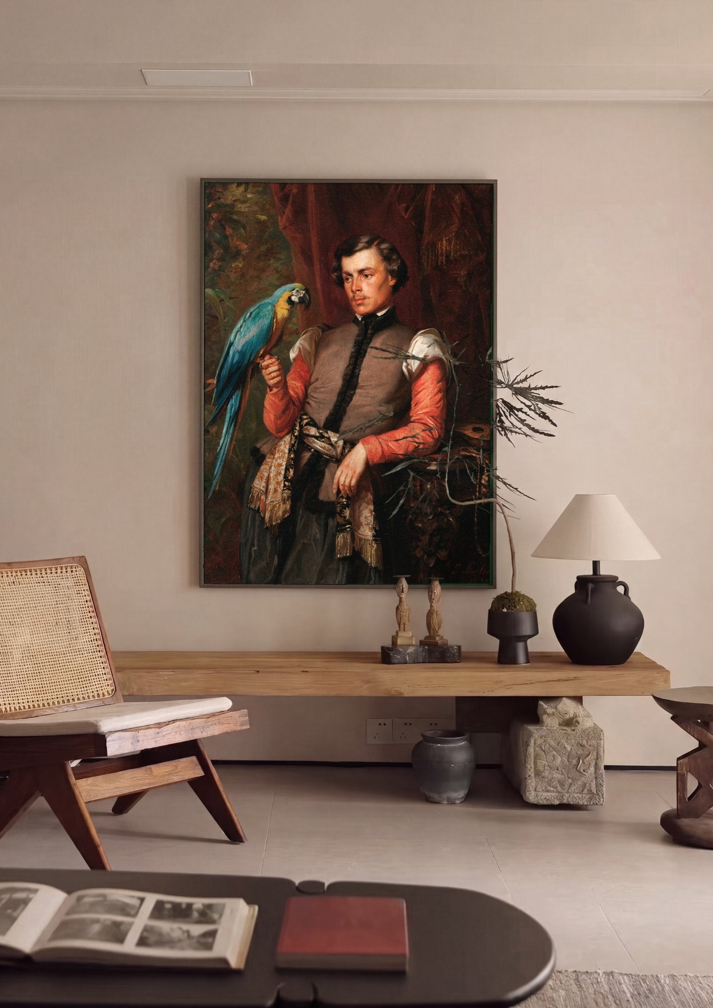 Quadro Decorativo Homem com Papagaio - Józef Simmler em ambiente decorado