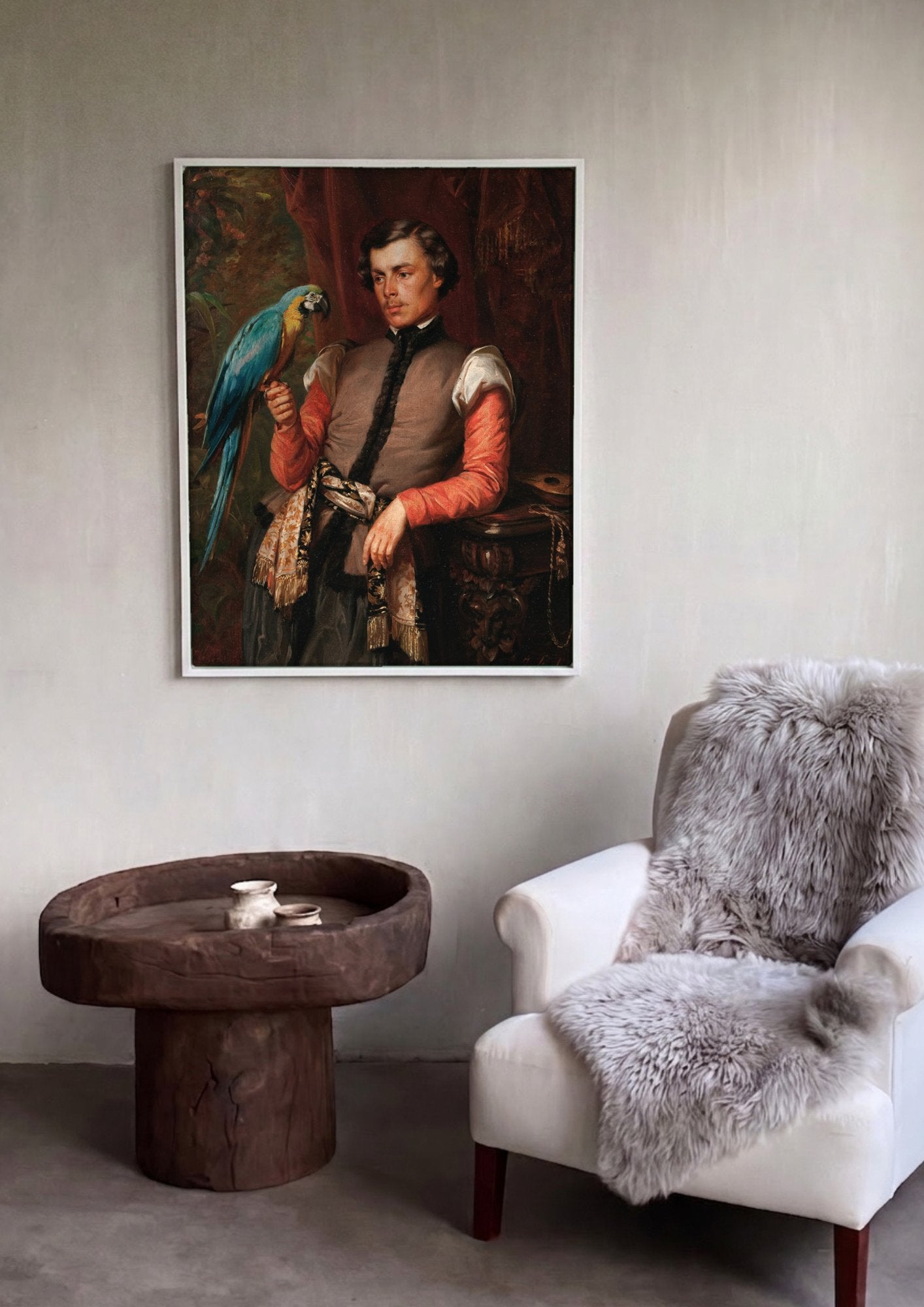 Quadro Decorativo Homem com Papagaio - Józef Simmler em ambiente decorado