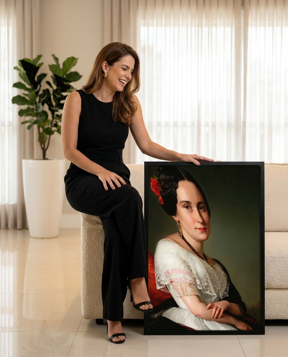 Quadro Decorativo Retrato de Senhora - Józef Simmler com modelo em ambiente