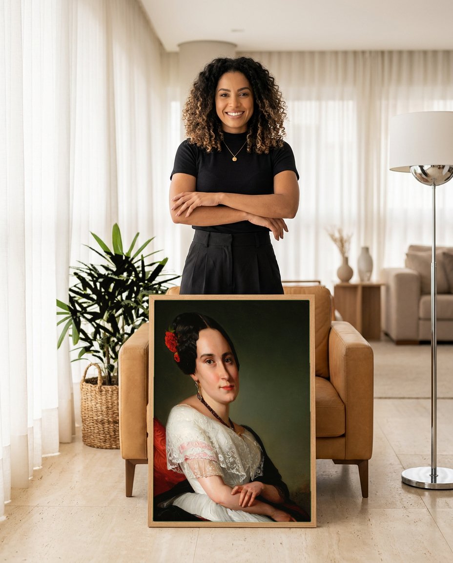 Quadro Decorativo Retrato de Senhora - Józef Simmler com modelo em ambiente