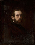 Retrato masculino com barba e óculos em fundo escuro, atribuído a Józef Simmler, em estilo realista do século XIX.