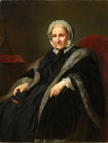 Retrato de senhora idosa de Józef Simmler, vestindo um vestido preto com gola de renda branca e um casaco com detalhes de pele cinza. Ela usa um toucado branco e segura um pequeno livro escuro na mão esquerda. Ao fundo, uma cruz e uma poltrona vermelha. A expressão facial é séria e contemplativa.