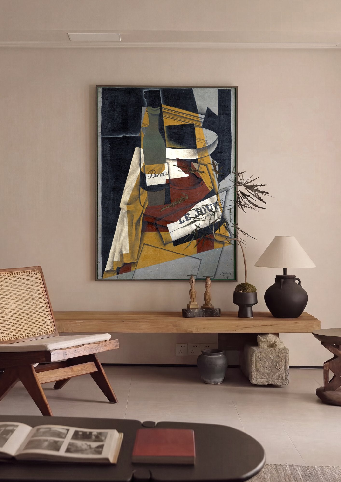 Quadro Decorativo 'Garrafa e Fruteira' - Juan Gris em ambiente decorado