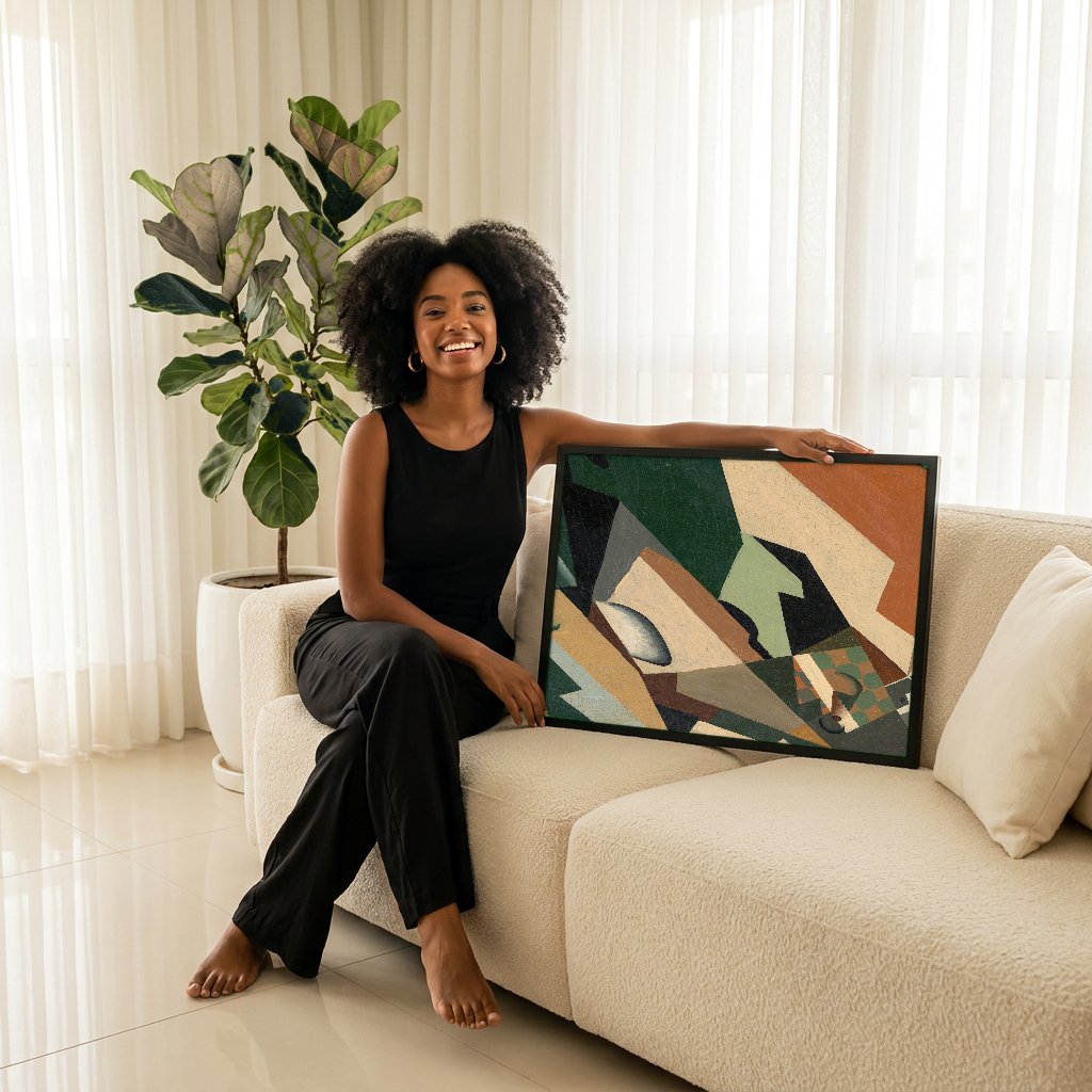 Quadro Decorativo Composição Cubista - Juan Gris com modelo em ambiente