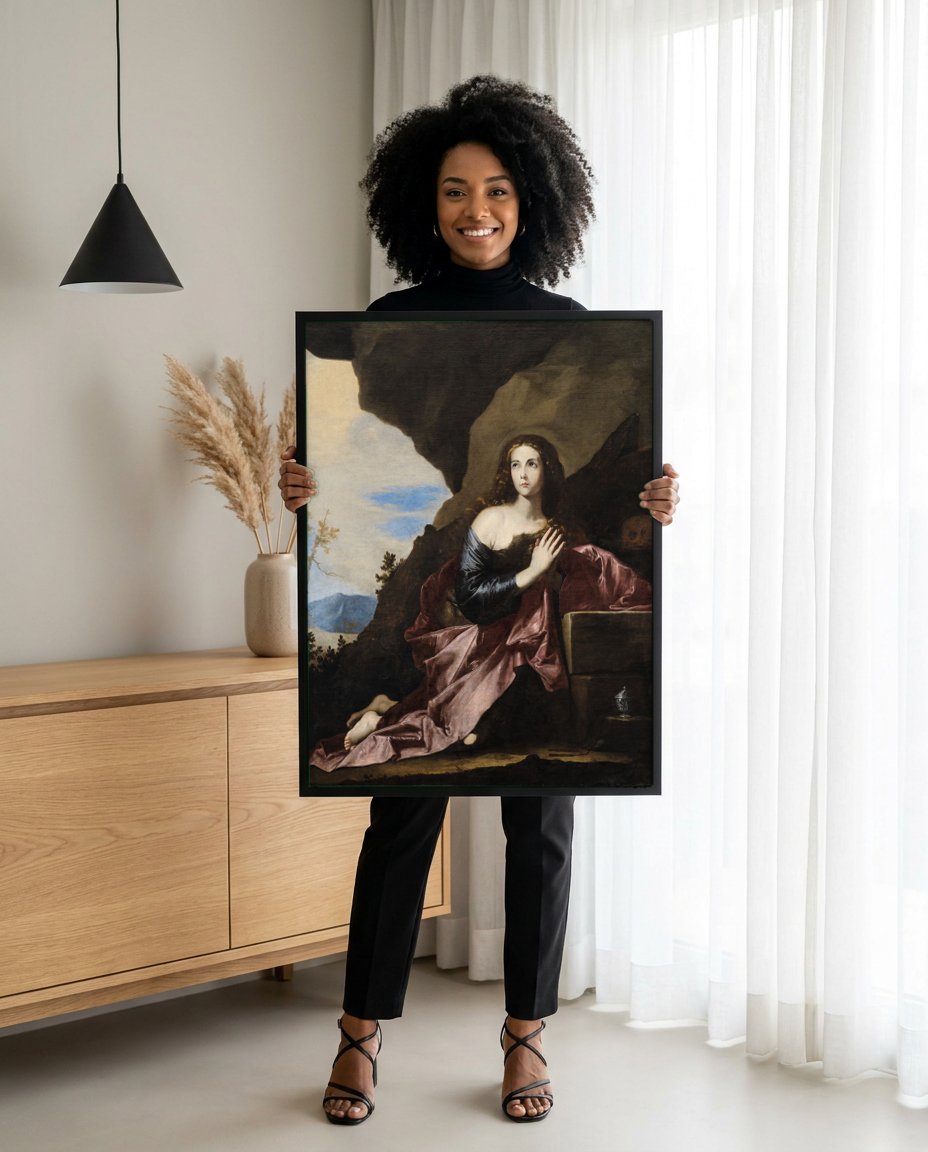Quadro Decorativo Madalena Penitente - Jusepe de Ribera com modelo em ambiente