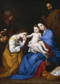 Quadro decorativo do artista Jusepe de Ribera, representando uma cena religiosa barroca com figuras em adoração a um bebê, com fortes contrastes de luz e sombra e cores ricas.