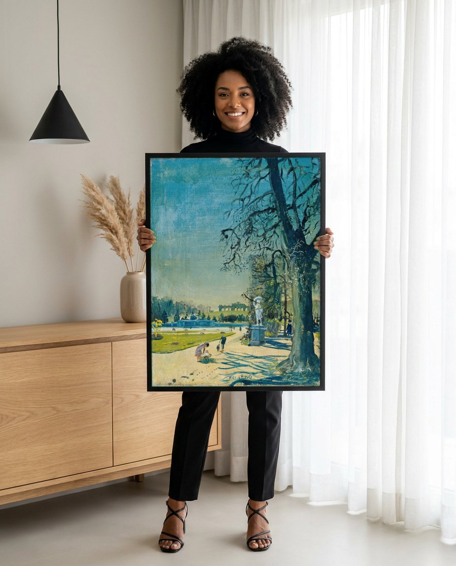 Quadro Decorativo Parque com Figuras - Oskar Laske | modelo apresentando o quadro emoldurado