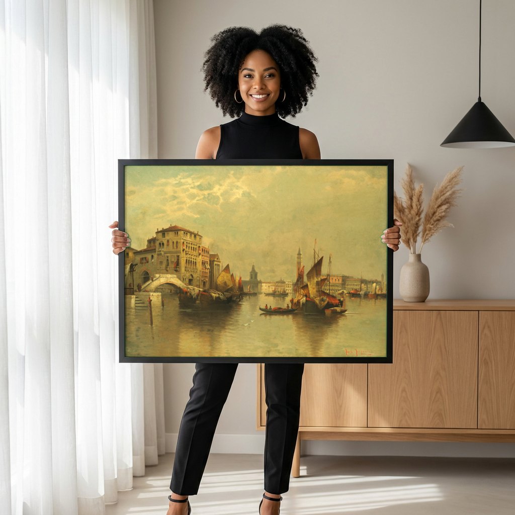 Quadro Decorativo Canal de Veneza - Karl Kaufmann | modelo apresentando o quadro emoldurado