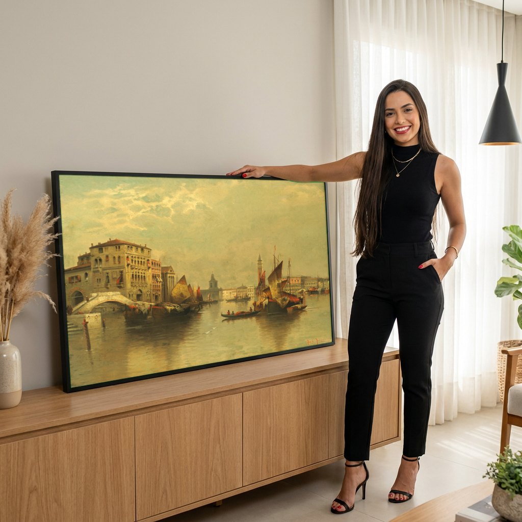 Quadro Decorativo Canal de Veneza - Karl Kaufmann | modelo apresentando o quadro emoldurado