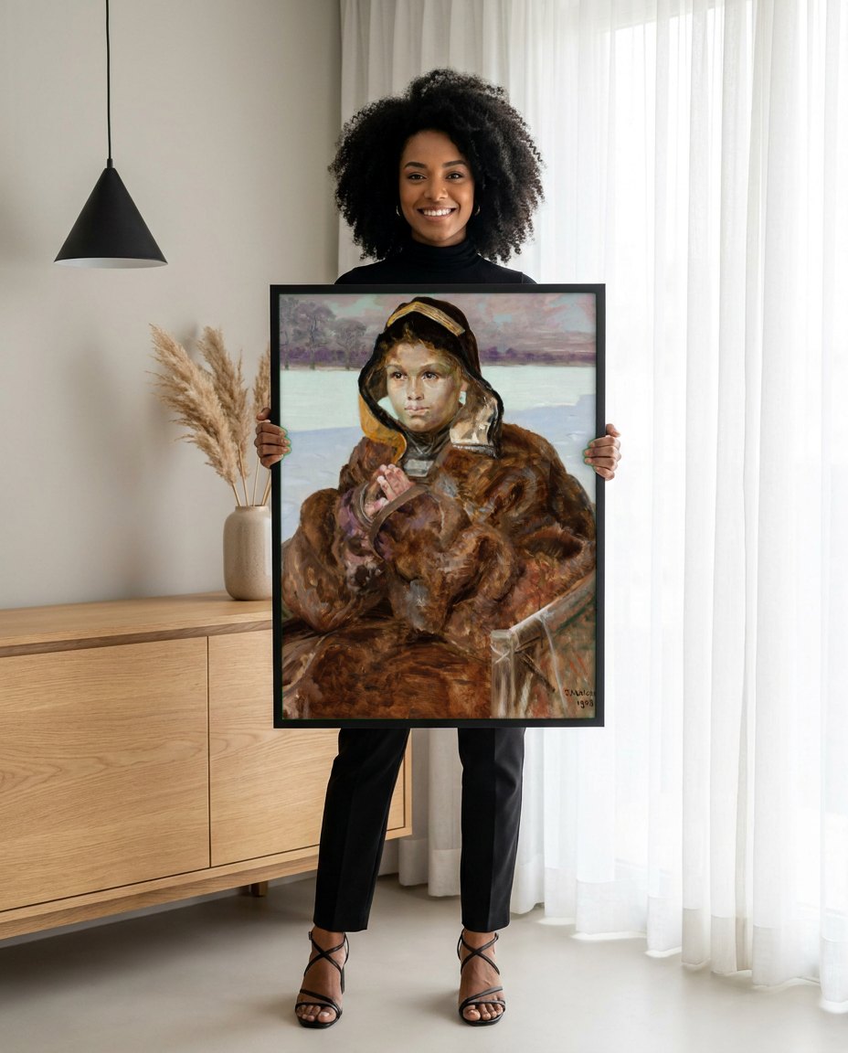 Quadro Decorativo A garota na neve - Jacek Malczewski | modelo apresentando o quadro emoldurado
