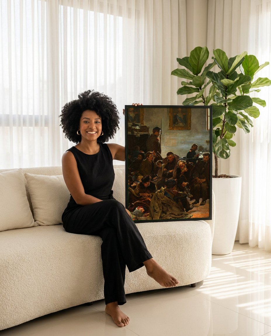Quadro Decorativo 'O Dia da Partida' - Jacek Malczewski | modelo apresentando o quadro emoldurado