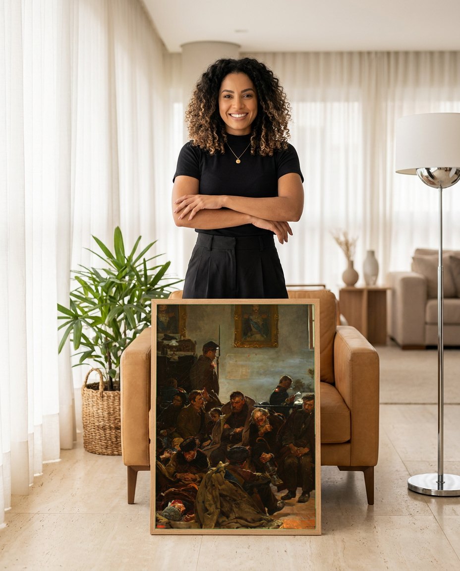 Quadro Decorativo 'O Dia da Partida' - Jacek Malczewski | modelo apresentando o quadro emoldurado
