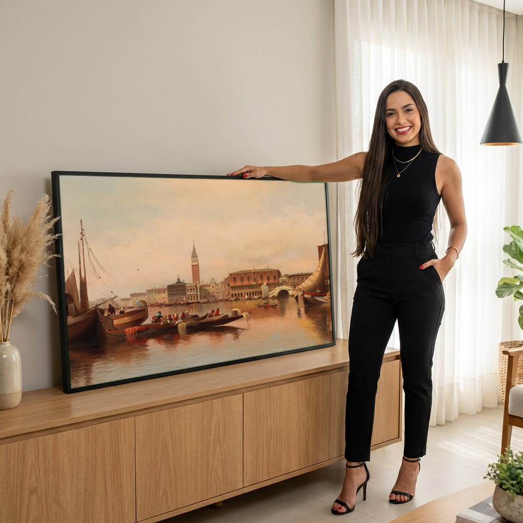 Quadro Decorativo Vista de Veneza - Karl Kaufmann | modelo apresentando o quadro emoldurado
