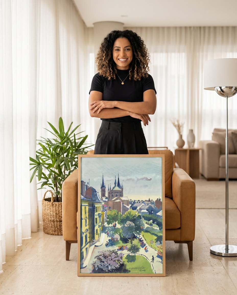 Quadro Decorativo 'An der Lerchenfelder Kirche' - Oskar Laske | modelo apresentando o quadro emoldurado
