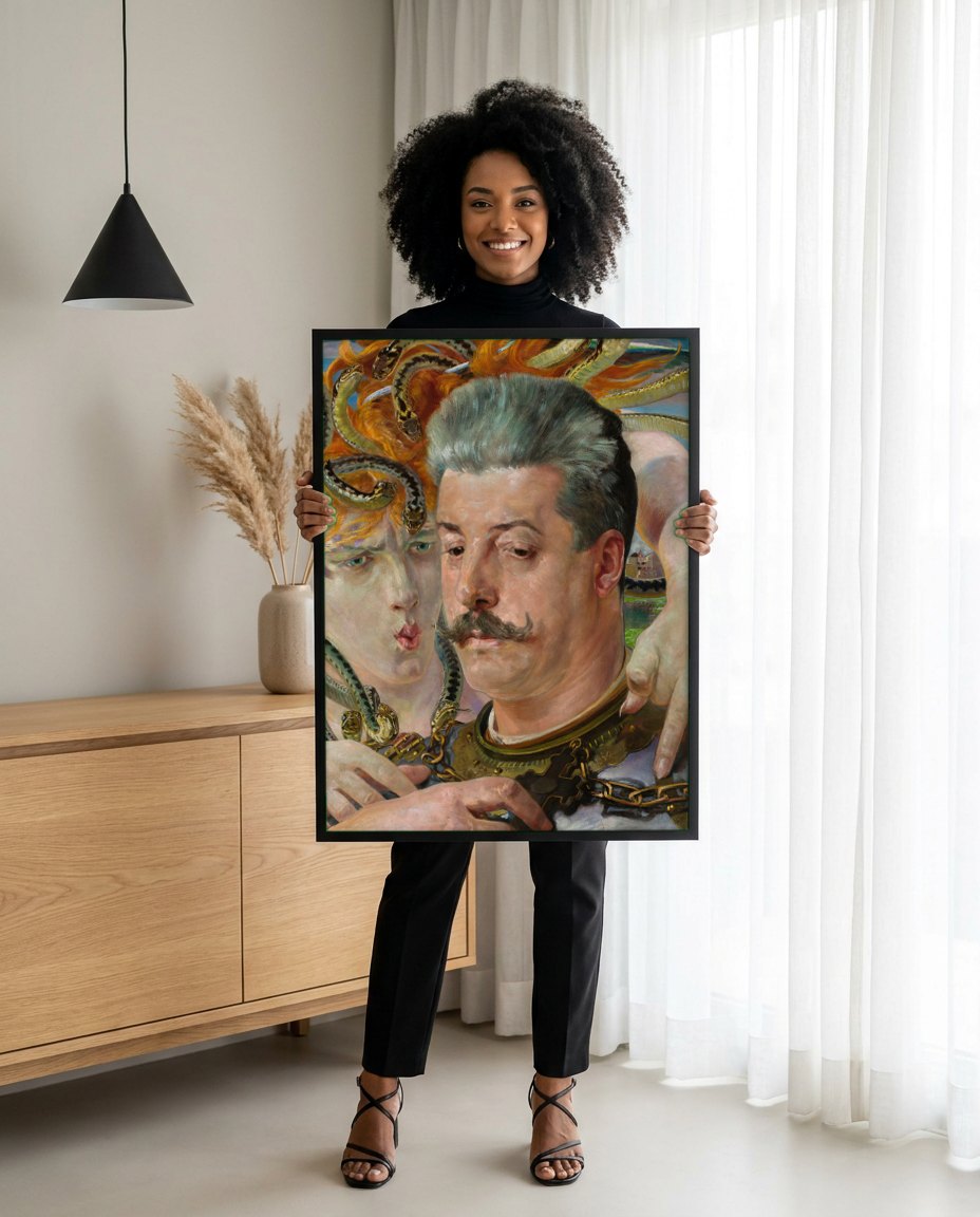 Quadro Decorativo 'Medusa' - Jacek Malczewski | modelo apresentando o quadro emoldurado