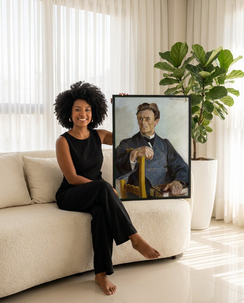 Quadro Decorativo Retrato de Homem - Jacek Malczewski | modelo apresentando o quadro emoldurado
