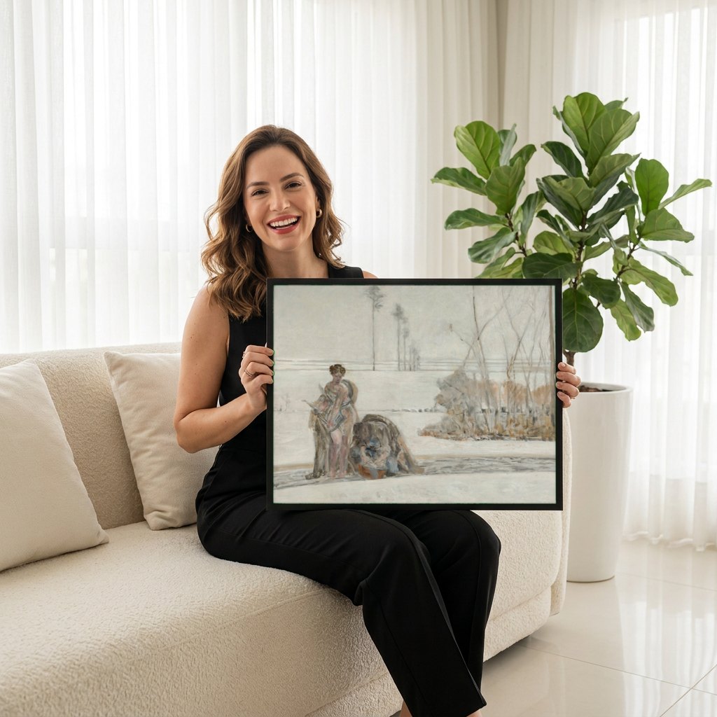 Quadro Decorativo A Flecha Dourada - Jacek Malczewski | modelo apresentando o quadro emoldurado