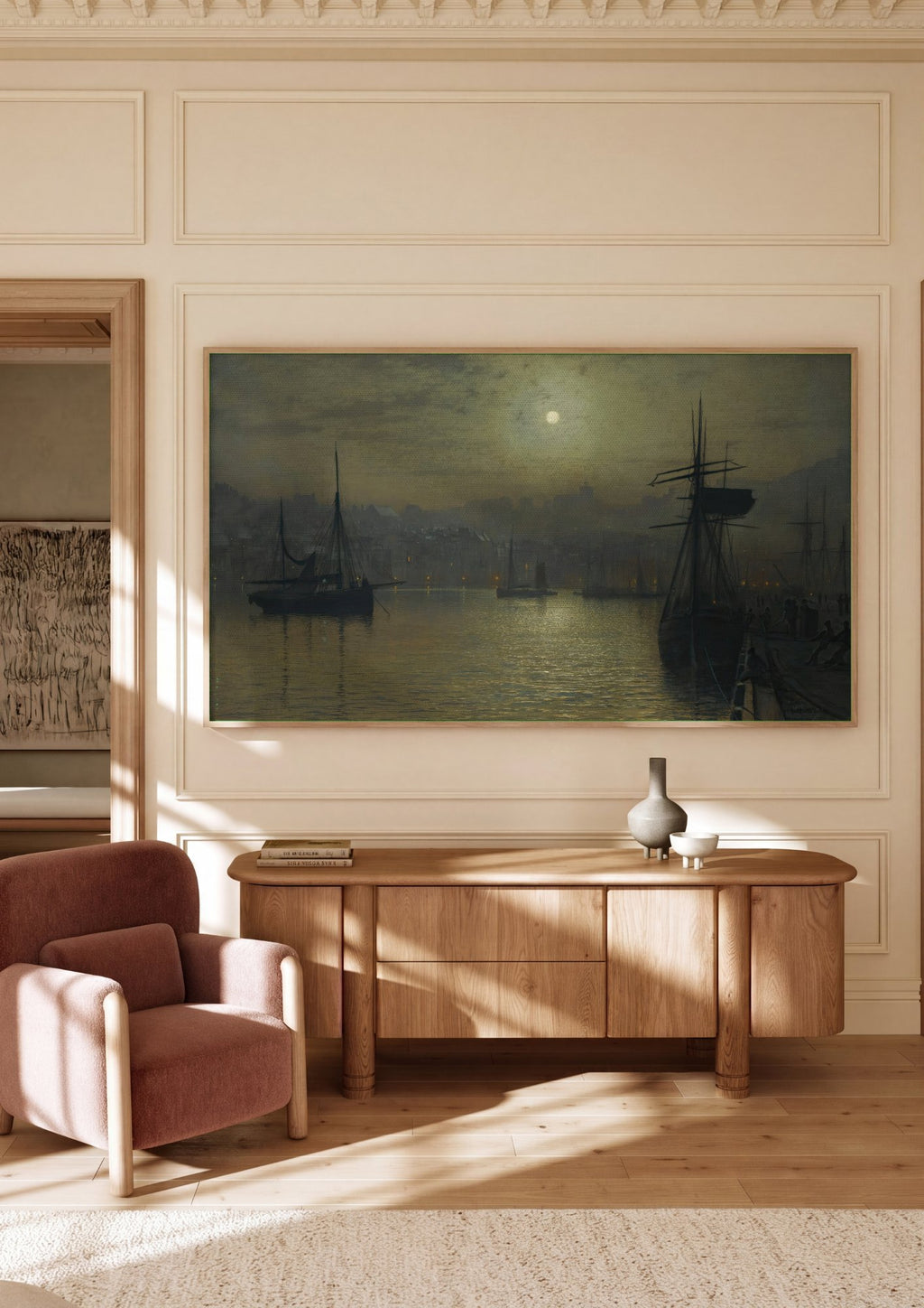 Quadro Decorativo Porto ao Luar - John Atkinson Grimshaw | quadro emoldurado na parede