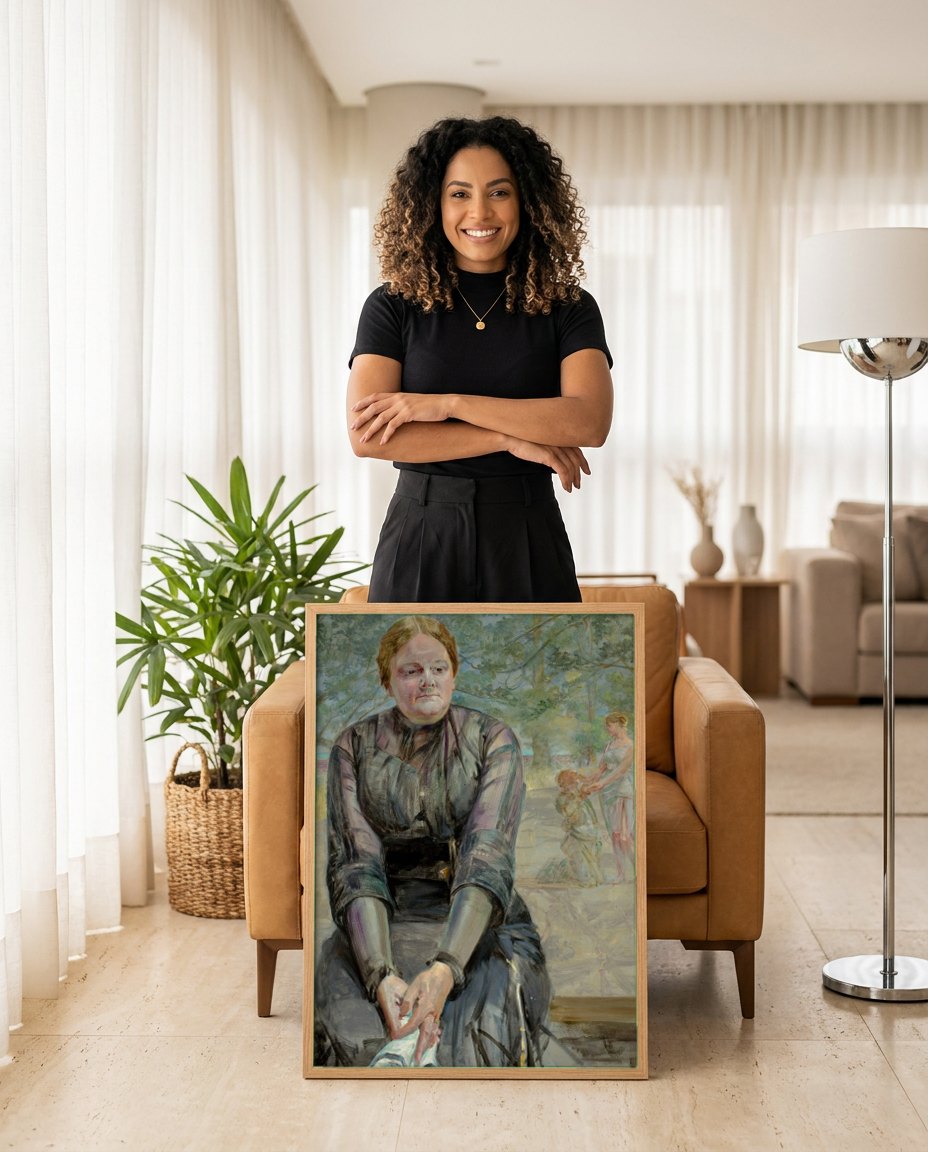 Quadro Decorativo A Mulher Sentada - Jacek Malczewski | modelo apresentando o quadro emoldurado