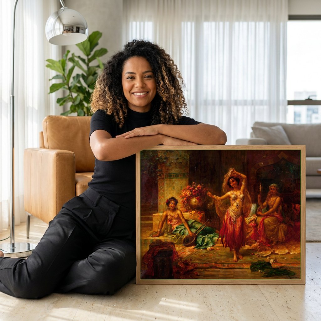 Quadro Decorativo A Dançarina - Hans Zatzka | modelo apresentando o quadro emoldurado