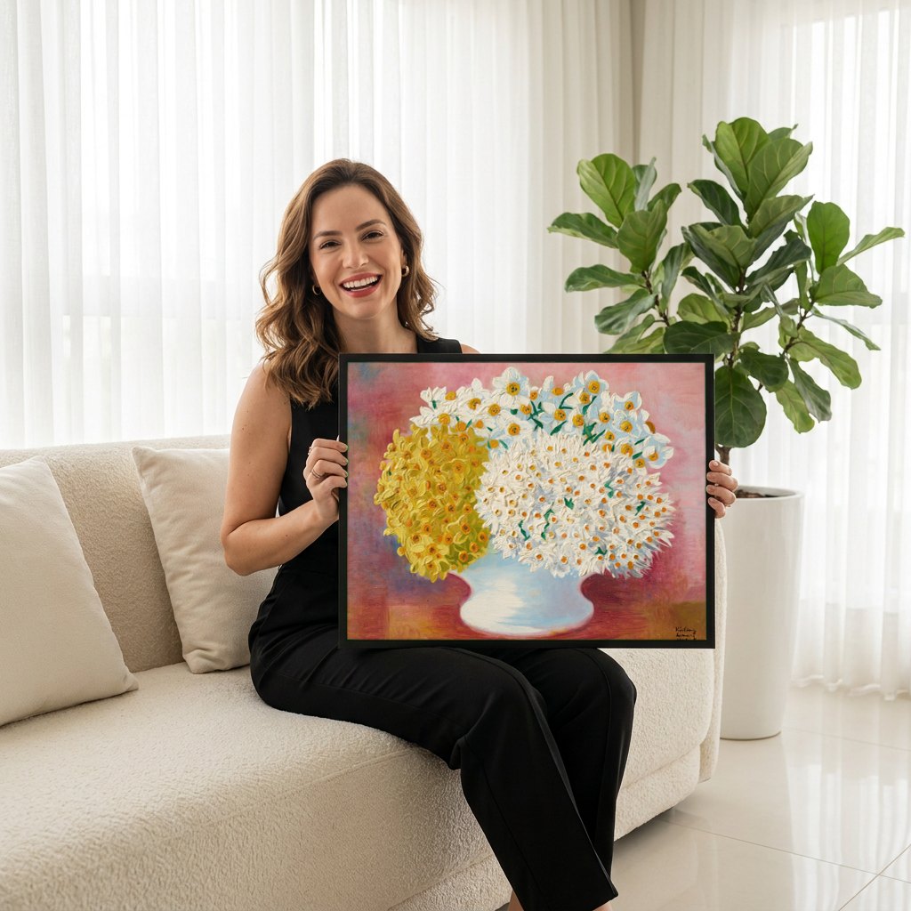 Quadro Decorativo 'Vaso de Flores' - Moïse Kisling | modelo apresentando o quadro emoldurado