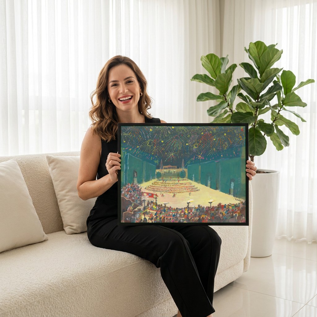 Quadro Decorativo Celebração Noturna - Oskar Laske | modelo apresentando o quadro emoldurado