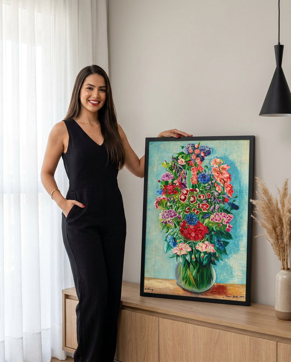 Quadro Decorativo 'Vaso de Flores' - Moïse Kisling | modelo apresentando o quadro emoldurado